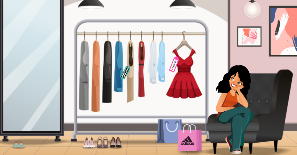 Une femme contemple son dressing remplis de ses derniers achats chez Asos, Zalando et Adidas.
